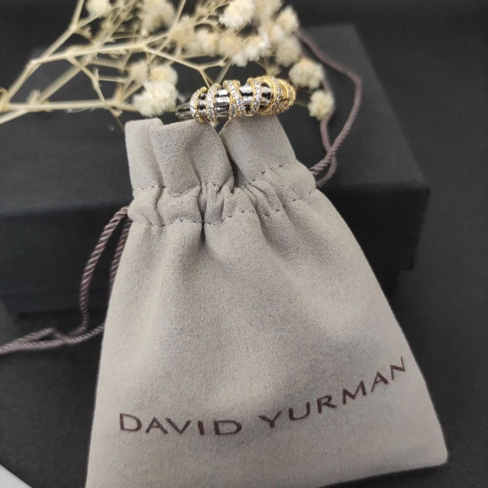 David Yurman Two-Tone Spiral Pavé Ring — Gold and Silver